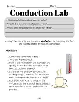 Preview of Heat Conduction Lab, Graphing activity, Elementary and Middle