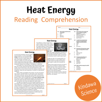 Preview of Heat Energy Reading Comprehension Passage and Questions - PDF