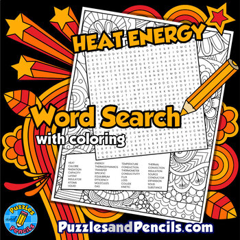 Preview of Heat Energy Word Search Puzzle Activity &  Coloring | Thermal Energy Wordsearch