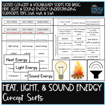 Preview of Heat, Light, & Sound Energy Science Concept Sorts
