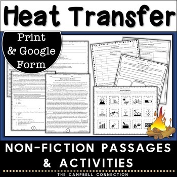 Preview of Heat Transfer and Energy Worksheet Activity and Reading Passages
