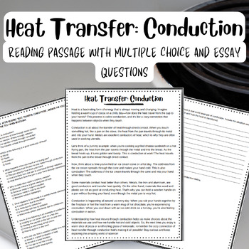 Preview of Heat Transfer Conduction Reading Passage with Comprehension and Essay Questions
