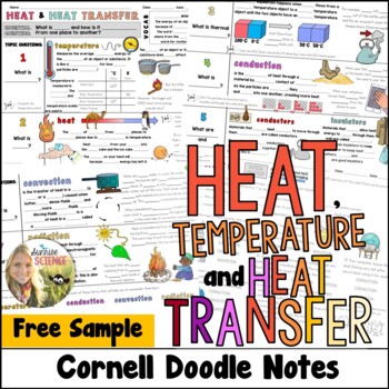 Preview of Heat Transfer Thermal Energy Doodle Notes Middle School Science Cornell Notes
