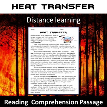 Preview of Heat Transfer (Thermal Energy) Reading Comprehension - Google Form Quiz