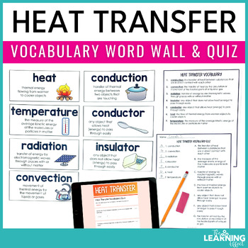 Preview of Heat Transfer Vocabulary | Word Wall & Quiz | Conduction Convection Radiation