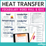 Heat Transfer Vocabulary | Word Wall & Quiz | Conduction C