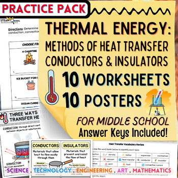 Preview of Heat Transfer Worksheet Poster Set Conduction Convection Radiation Middle School