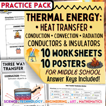 Preview of Heat Transfer Worksheet Poster Set Conduction Convection Radiation Middle School