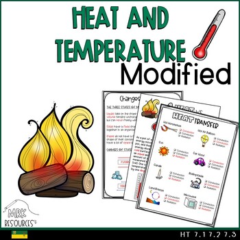 Preview of Heat and Temperature Modified Booklet Grade 7 Science