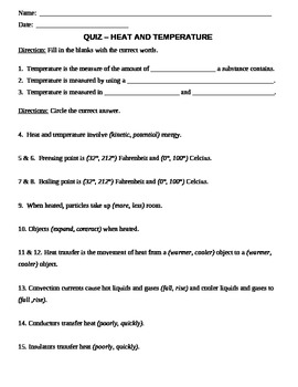 Heat And Temperature Grade 7 Worksheets Pdf - Montor Nublek