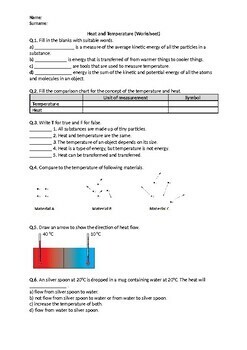 Heat And Temperature A Simple Introduction Worksheet Distance Learning