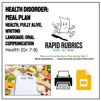 Preview of Heath Disorder: Meal Plan - Time Saving Task - Ontario - Rapid Rubrics