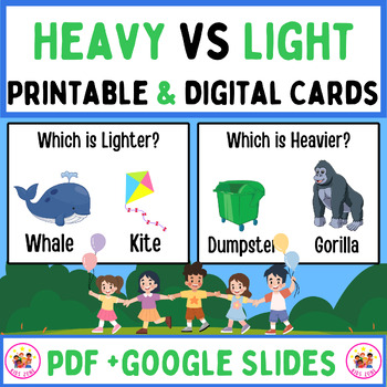 Preview of Heavy VS Light. Print & Digital Basic Concept task cards + google Slides