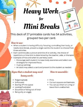 Preview of Heavy Work: Mini Breaks - 54 Activities on cards in sets of two