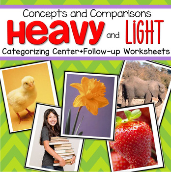 Preview of Heavy and Light Center and Printables for Preschool and Kindergarten