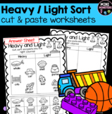 Heavy and Light Sorting Cut and Paste Worksheets