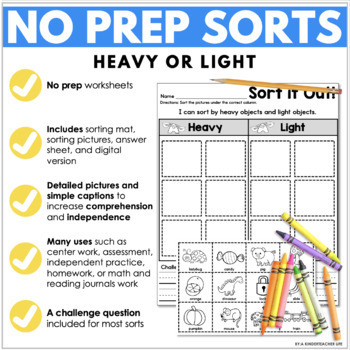 Heavy or Light: Sort it out Activity by A Kinderteacher Life | TpT