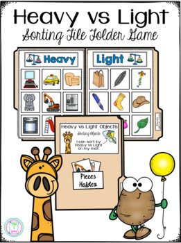 Preview of Heavy vs Light Objects Sorting File Folder Game & Cut and Paste Activity