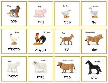 Preview of Hebrew Farm Animals - matching game, memory game, and more!