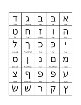 Preview of Hebrew Letter Flash Cards: Traditional Font with Names