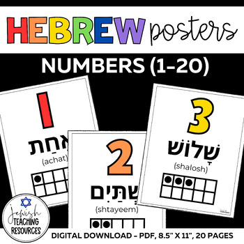 Preview of Hebrew Number Posters, Jewish Classroom, Hebrew School, Jewish Preschool, Learni