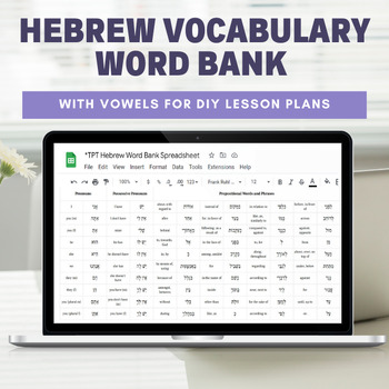 Preview of Hebrew Vocabulary Word Bank