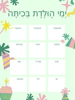 Preview of Hebrew birthday poster פוסטר ימי הולדת בעברית