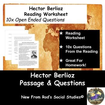 Preview of Hector Berlioz Reading Worksheet **Editable**