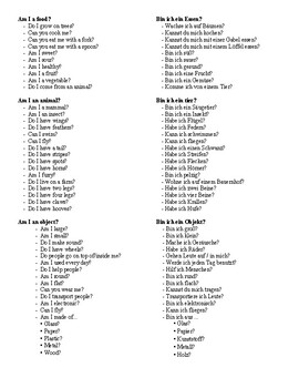 Preview of Hedbanz [What am I?] Guiding Questions Worksheet / Handout (English and German)