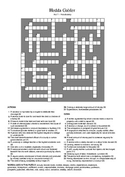 Hedda Gabler Act 1 Vocabulary Crossword Puzzle by M Walsh TPT