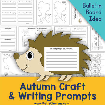 Preview of Hedgehog Autumn Craft Fall Bulletin Board Craftivity, Narrative Writing Prompts