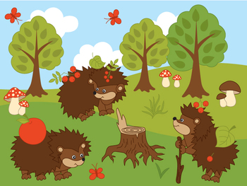 Hedgehogs Clipart Digital Vector Hedgehog Mushroom Tree Forest Clip Art