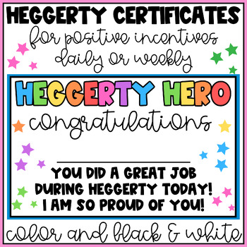Preview of Heggerty Incentives - Heggerty Hero Certificates - Daily and Weekly -Color & B/W