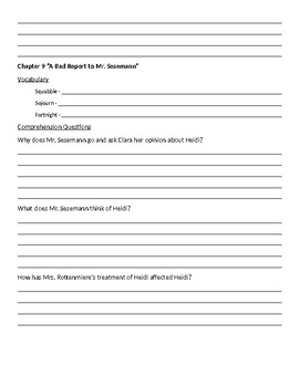 Heidi Chapters 7 -9 vocabulary and comprehension questions | TPT