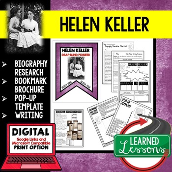 Preview of Helen Keller Biography Research, Bookmark, Pop-Up, Writing