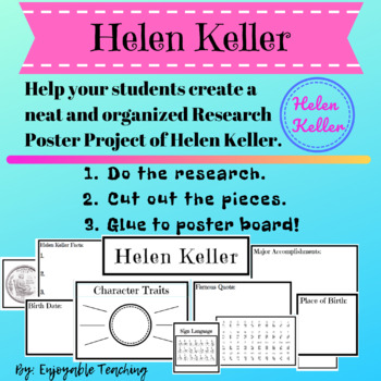 Preview of Helen Keller Biography Research Poster Writing Kit
