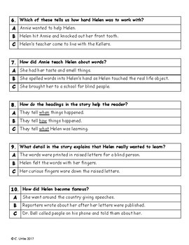 Helen Keller ~ Comprehension Test ~ 2nd Grade ~ Journeys by Christie Uribe