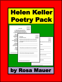 Preview of Helen Keller Poem, Comprehension Questions, & Proofread & Write Worksheet