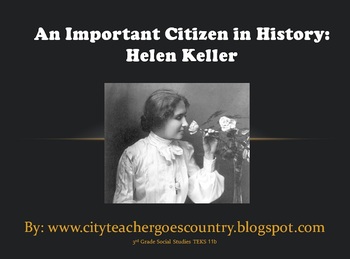 Preview of Helen Keller Power Point (powerpoint) with video clip of her talking