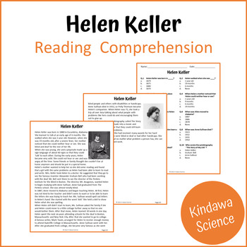 Preview of Helen Keller Reading Comprehension Passage and Questions - PDF