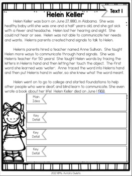 Helen Keller Reading Comprehension and Writing Activities by Ms Avrick ...