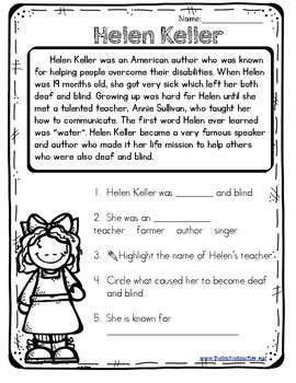 helen keller reading passage by the techie teacher tpt