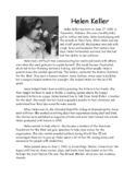 Helen Keller Reading Passage and Comprehension Questions