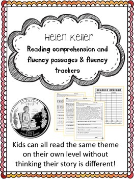 Preview of Helen Keller fluency and comprehension leveled passages