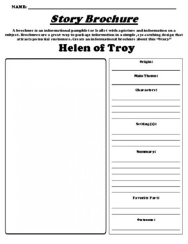 Helen of Troy Myth Legend Story Brochure Worksheet by Beach Sisters