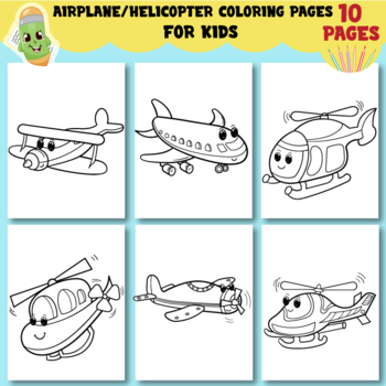 Preview of Printable Helicopter and Airplane coloring pages for kids, coloring pages