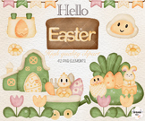 Hell easter watercolor clipart, Bunny watercolor clipart, 