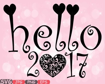 Preview of Hello 2017 Heart Happy New Year SVG clipart Winter quotes word art holiday -454s