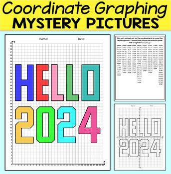Preview of Hello 2024 Coordinate Graphing Mystery Picture - New Years 2024 Activities