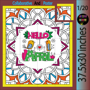 Preview of Hello April Collaborative Poster Art: Spring Bulletin board ideas Coloring Pages